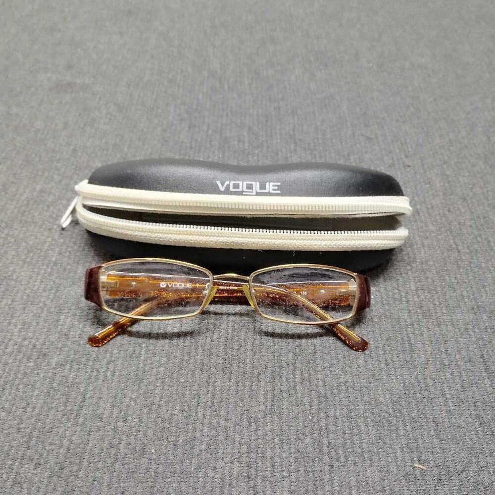 Vogue VO 3659-B Eyeglasses Brown Gold Flower Detail Square Frames With Case